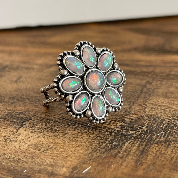 isabelle & riley Jewelry - Adjustable Opal Flower Ring